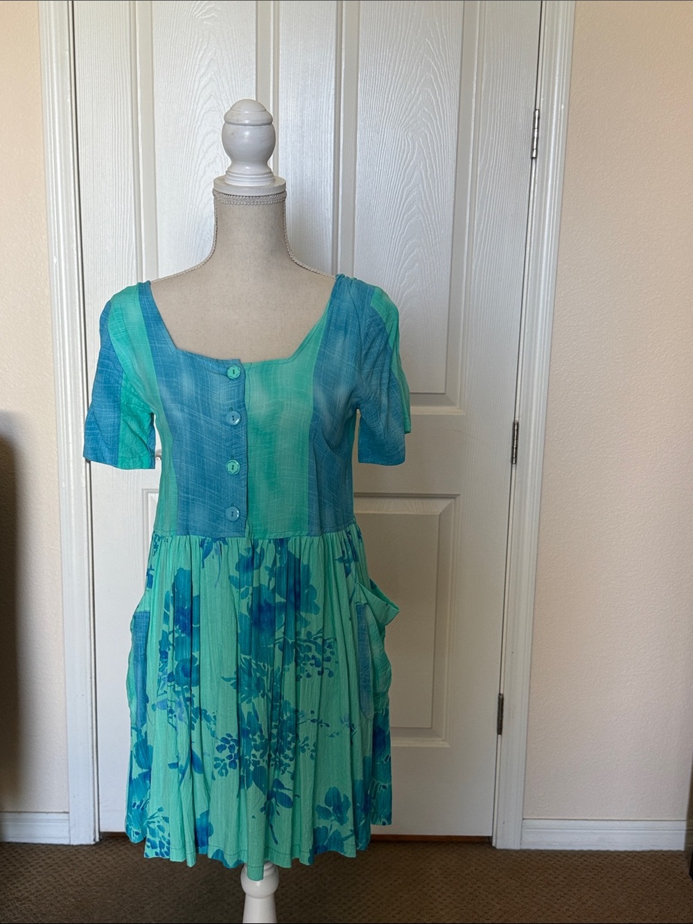 Teal & Aqua Short Sleeve Floral Pocket Dress Jams World Jams World